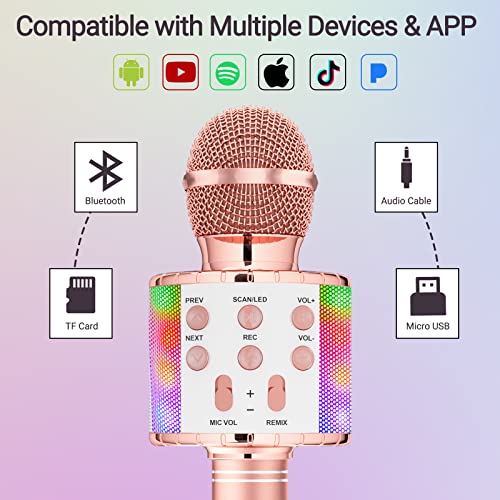 Ankuka Karaoke Wireless Microphone with LED Lights, Rose Gold