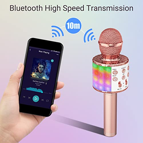 Ankuka Karaoke Wireless Microphone with LED Lights, Rose Gold
