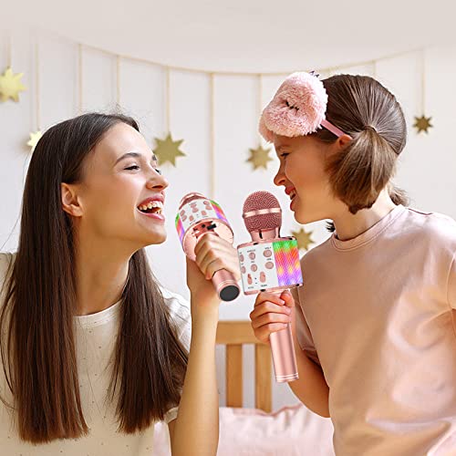 Ankuka Karaoke Wireless Microphone with LED Lights, Rose Gold