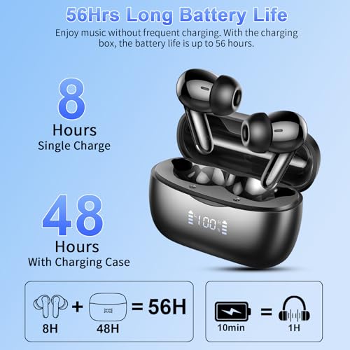 Bluetooth 5.3 Wireless Earbuds with 56H Playtime