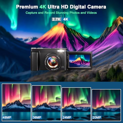 4K Compact Digital Camera with 48MP and Zoom
