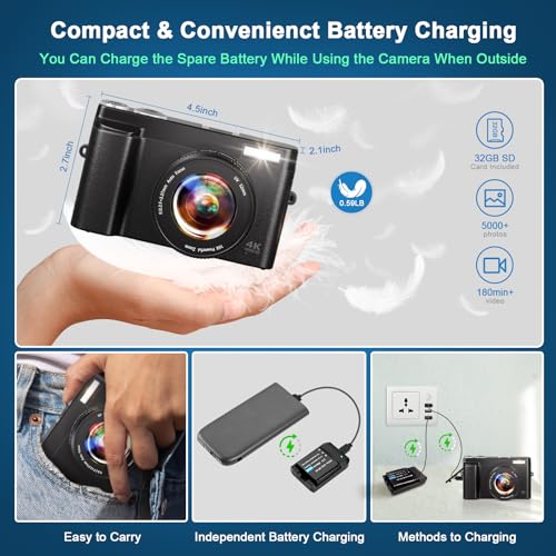 4K Compact Digital Camera with 48MP and Zoom