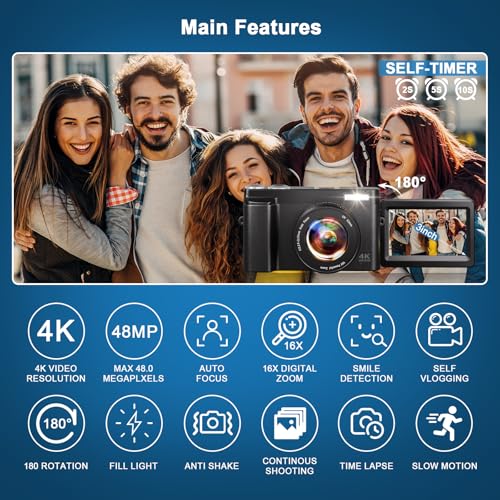 4K Compact Digital Camera with 48MP and Zoom