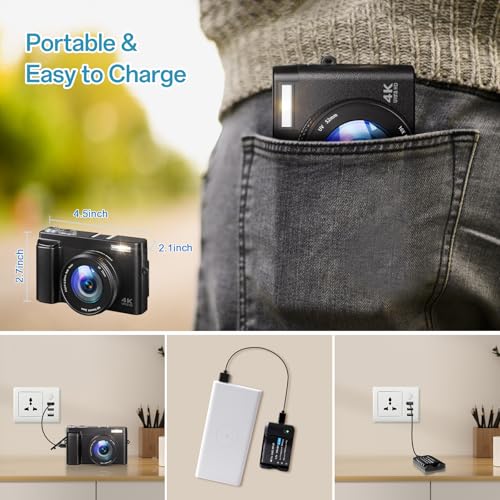48MP 4K Digital Camera with 180° Flip Screen