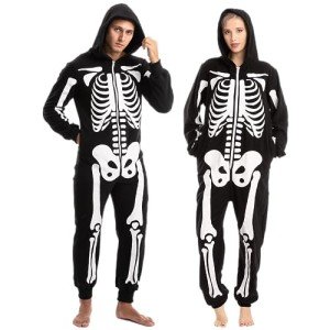 Plush Skeleton Jumpsuit Halloween Costume for Adults