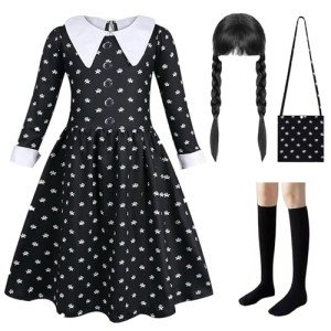 Princess Black Dress Costume with Wig for Parties