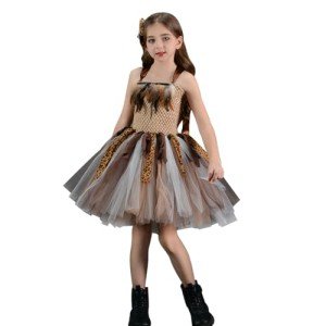 Girls Cavegirl Costume with Ruffle Tulle Dress