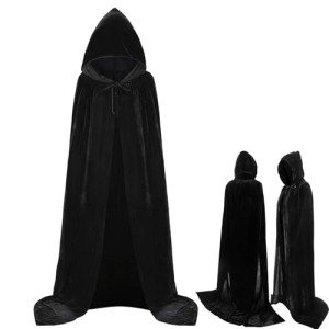 Velvet Hooded Black Cape for Halloween Costumes
