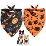 Halloween Dog Bandana Set - Witch & Pumpkin Design