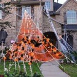 Giant Halloween Spider Webs and Colorful Spider Decor
