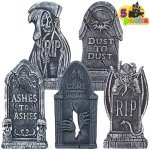 5-Pack Halloween Foam Tombstone Decorations with Stakes