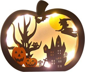 LOKIPA LED Wooden Halloween Table Decoration, Black