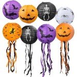 Halloween Pumpkin Paper Lanterns with Tassels - 8 Pack
