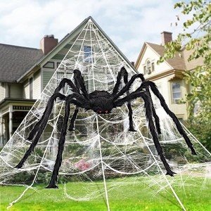 Giant Halloween Spider Decoration with Spider Webs