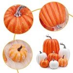 7pcs Orange & White Artificial Pumpkins for Decor