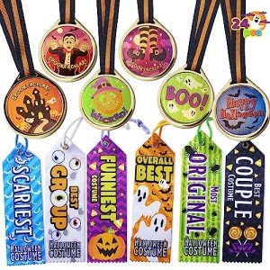 24 PCS Halloween Medal Trophies and Ribbons Set