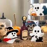 Cute Ghost Halloween Decor Set - 3 Wooden Signs