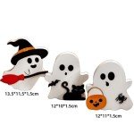 Cute Ghost Halloween Decor Set - 3 Wooden Signs