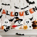 Cute Ghost Halloween Decor Set - 3 Wooden Signs