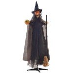 Witch Animatronic with Broomstick Halloween Decoration