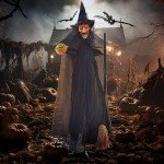 Witch Animatronic with Broomstick Halloween Decoration