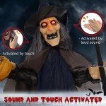 Witch Animatronic with Broomstick Halloween Decoration