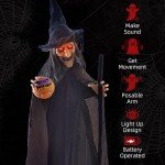 Witch Animatronic with Broomstick Halloween Decoration
