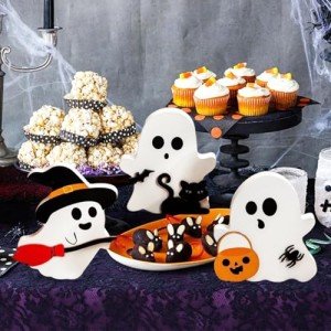 Cute Ghost Halloween Decor Set - 3 Wooden Signs