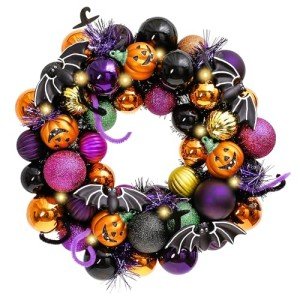 12-Inch Pre-Lit Halloween Ball Wreath Decoration