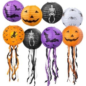 Halloween Pumpkin Paper Lanterns with Tassels - 8 Pack