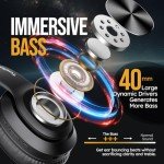 TuneFlux Wireless Bluetooth Over-Ear Headphones with 80H Battery