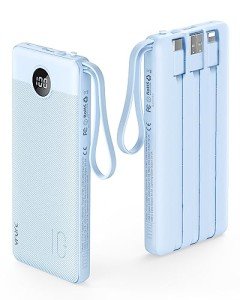 10000mAh Slim Power Bank with Built-in Cable