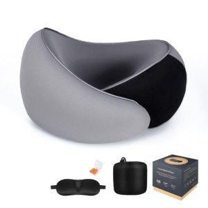 Travel Neck Pillow with Memory Foam, Eye Mask & Earplugs