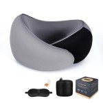 Travel Neck Pillow with Memory Foam, Eye Mask & Earplugs