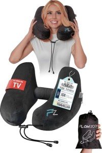 Inflatable Hooded Travel Neck Pillow - Black