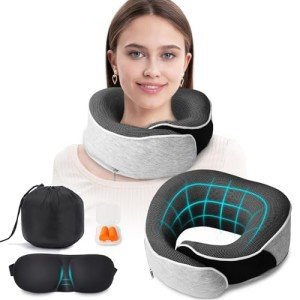 Memory Foam Travel Pillow with Eye Masks & Earplugs