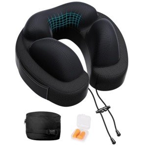 Travel Neck Pillow - Portable Memory Foam with Earplugs