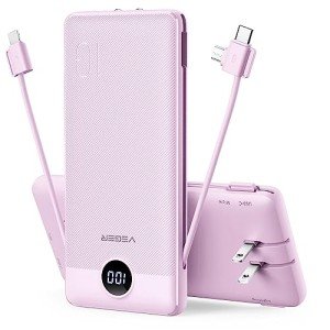 VEGER Portable Charger with Built-in Cables, 10000mAh