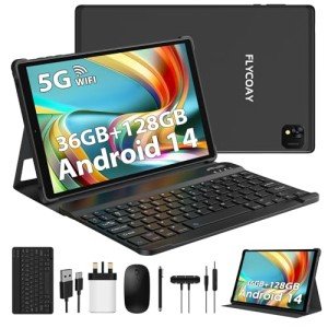 FLYCOAY 10" Android 14 Tablet with Keyboard & Mouse