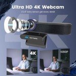 TONGVEO 4K Webcam with AI Auto Framing