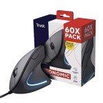 Trust Verto 60 Pack - 60x Wired Ergonomic Mouse, Vertical Mouse with LED Illumination, 1000-1600 DPI, 6 Buttons, for Right Hand Users, Computer Mouse for PC and Laptop - Black