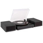 Fenton RP165B Retro Vinyl Player - Bluetooth Turntable with Built-In Speakers, 3-Speed Selectable (33 1/3, 45, 78 RPM), Wireless Audio Streaming, Auto-Stop, Black/Grey Finish