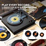 Fenton RP165B Retro Vinyl Player - Bluetooth Turntable with Built-In Speakers, 3-Speed Selectable (33 1/3, 45, 78 RPM), Wireless Audio Streaming, Auto-Stop, Black/Grey Finish
