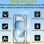 4youquality [4-Pack Screen Protector for iPhone 15 (6.1-Inch), Tempered Glass Film, [LifetimeSupport][Impact-Protection][Anti-Shatter][Anti-Scratch]