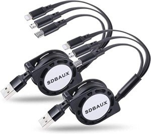 3-in-1 Retractable Fast Charging Cable - 2 Pack