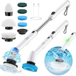 Electric Spin Scrubber with Adjustable Handle & Brushes