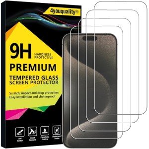 4-Pack Tempered Glass Screen Protectors for iPhone 15 Pro Max