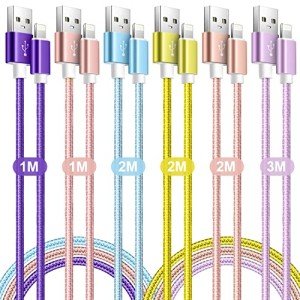 6-Pack Braided Lightning Charger Cables for iPhone