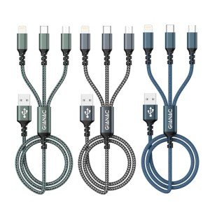 3-in-1 Nylon Braided Multi Charger Cable - 3 Pack