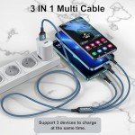 3-in-1 Nylon Braided Multi Charger Cable - 3 Pack
